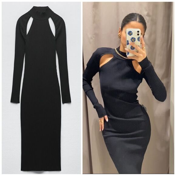 Zara Dresses & Skirts - Zara Rib Knit Dress With Cut Outs New